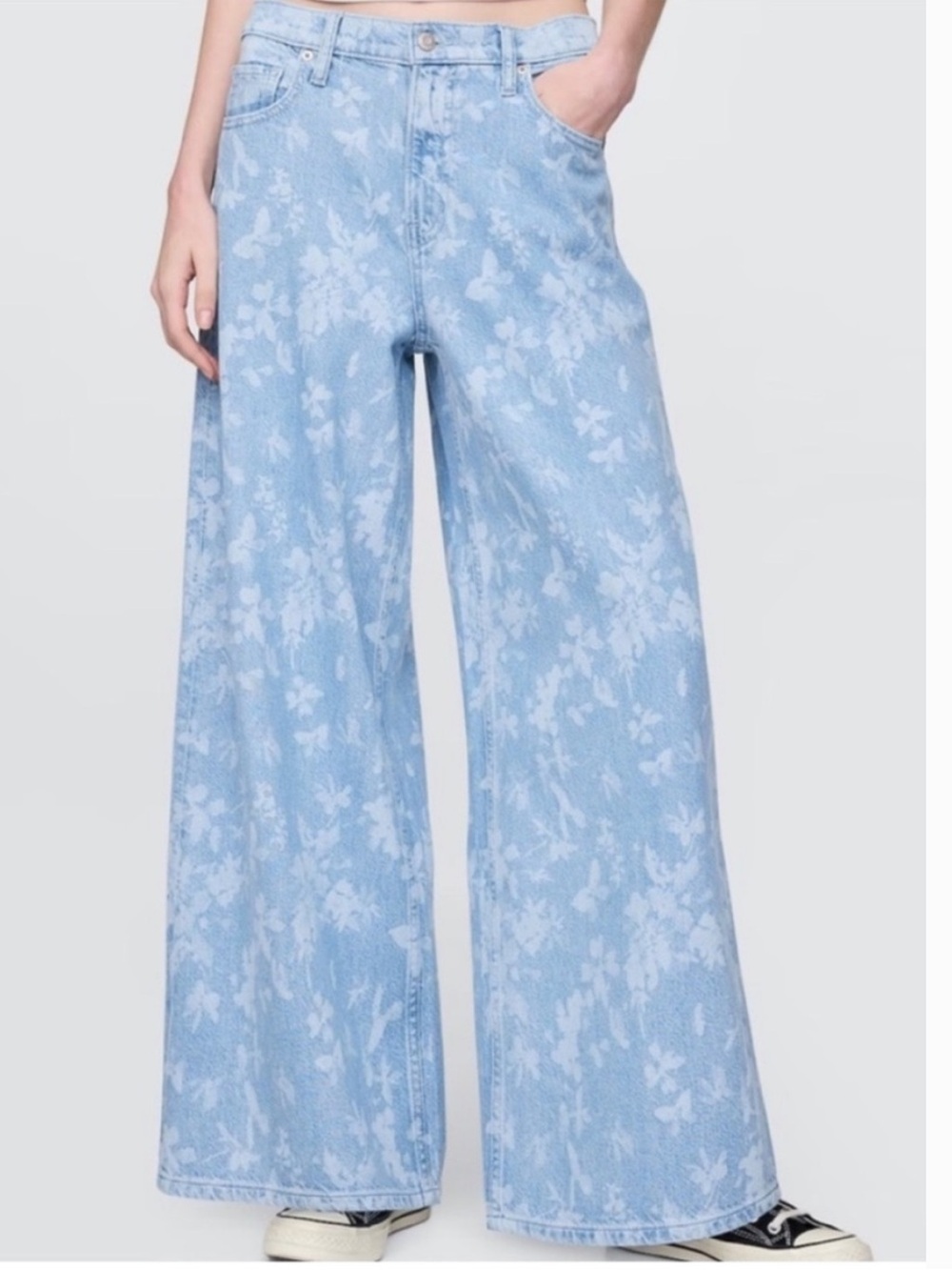 Gap baggie midrise Wide Leg Floral-Print Light Blue Jeans